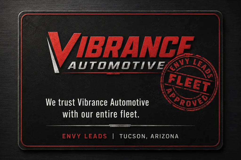 Envy Leads approved fleet repair partner card for Vibrance Automotive in Tucson