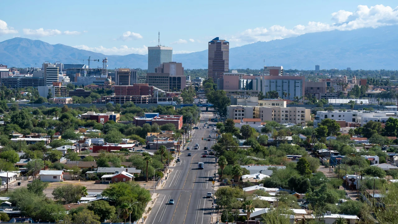 Tucson city view with mountains.