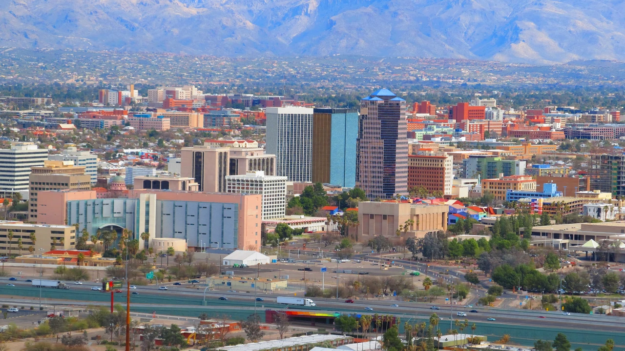 Downtown Tucson and the Santa Catalina Mountains viewed from Sentinel Peak