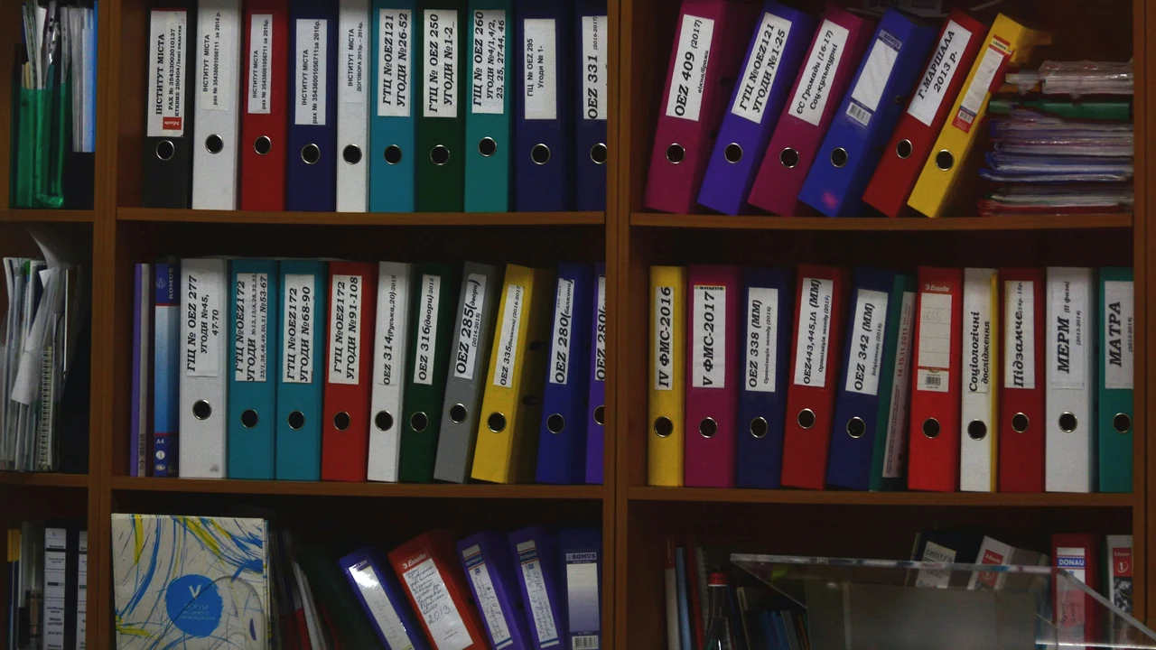 Authentic photograph of assorted files.