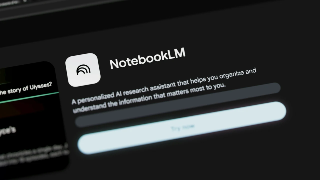 Authentic photograph of notebooklm ai research assistant interface on a dark screen.