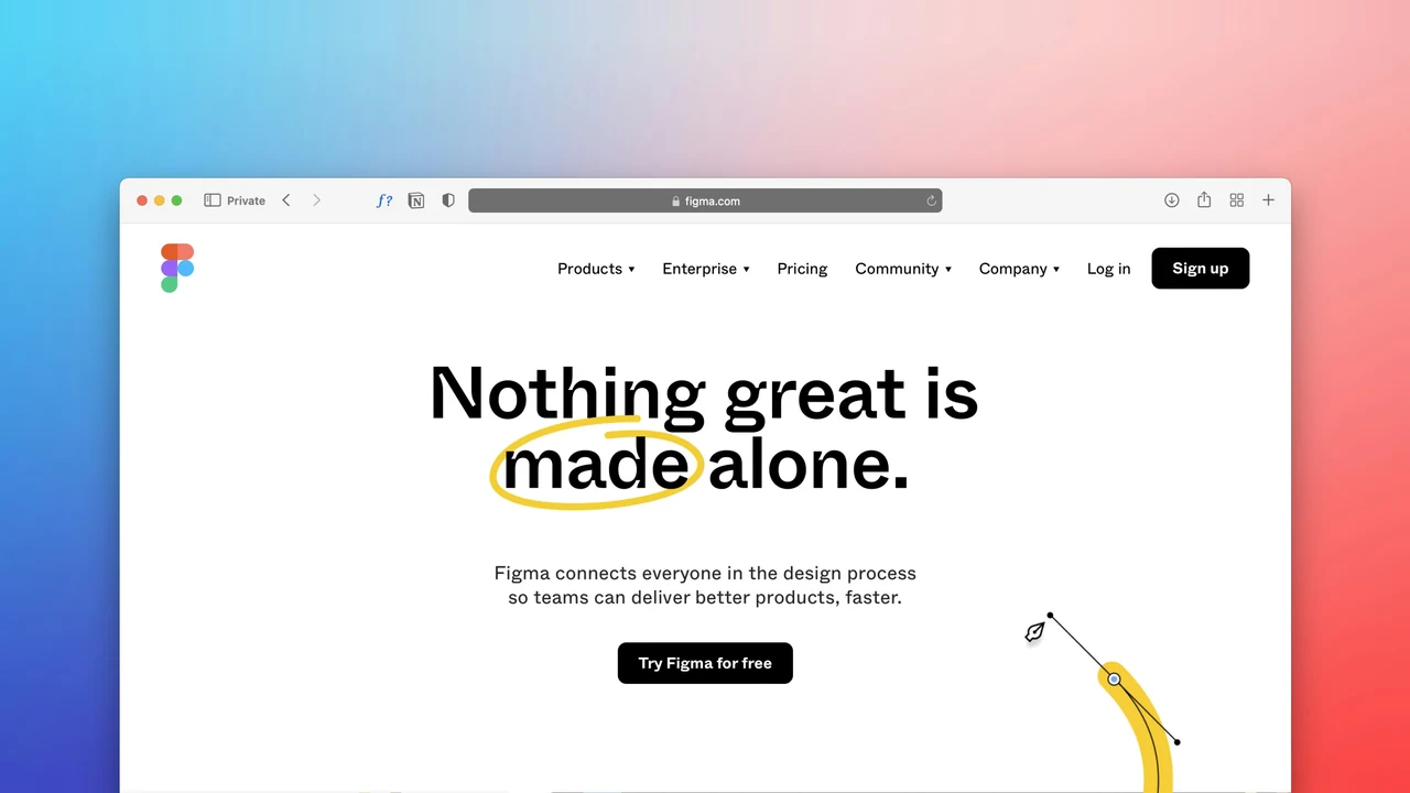 Authentic photograph of a computer screen with the words nothing great is made alone.