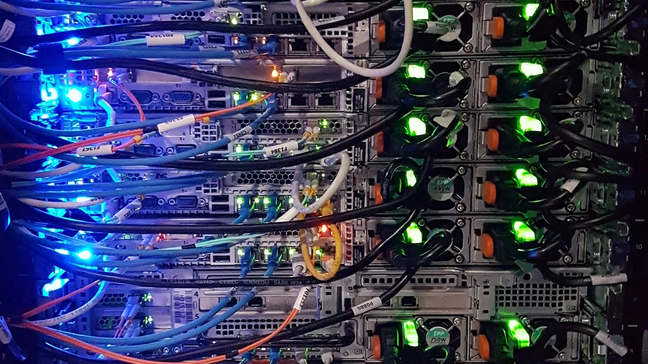 Server rack and network cabling supporting website access.